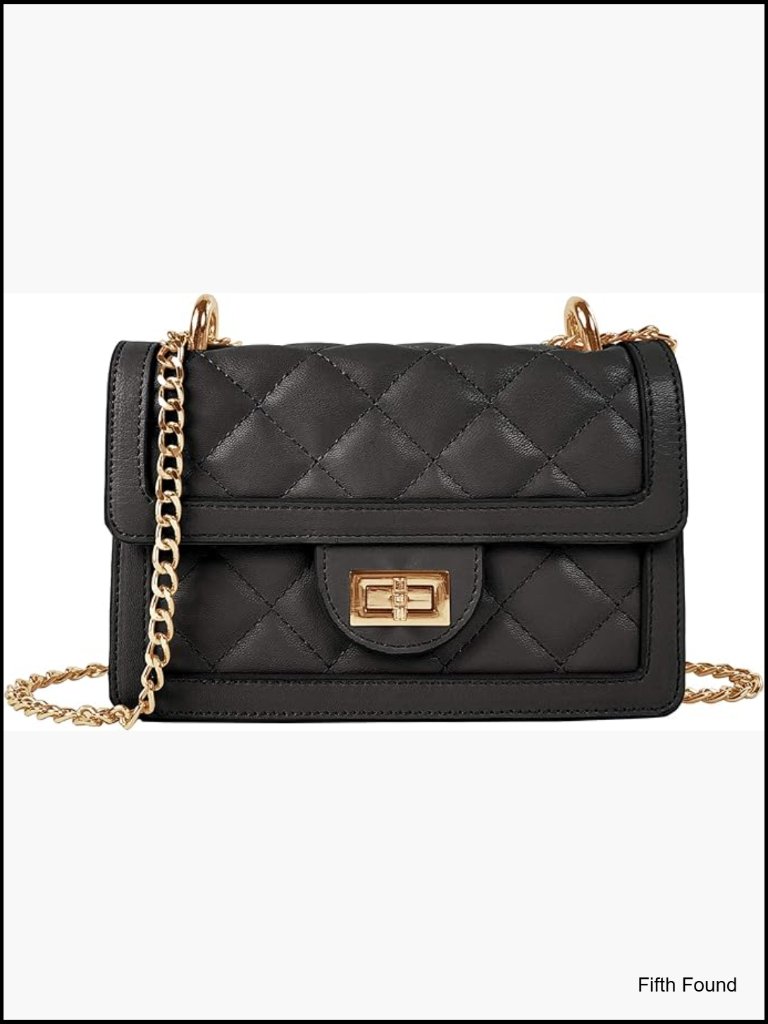Quilted Crossbody Bag With Chain Strap Vegan Leather